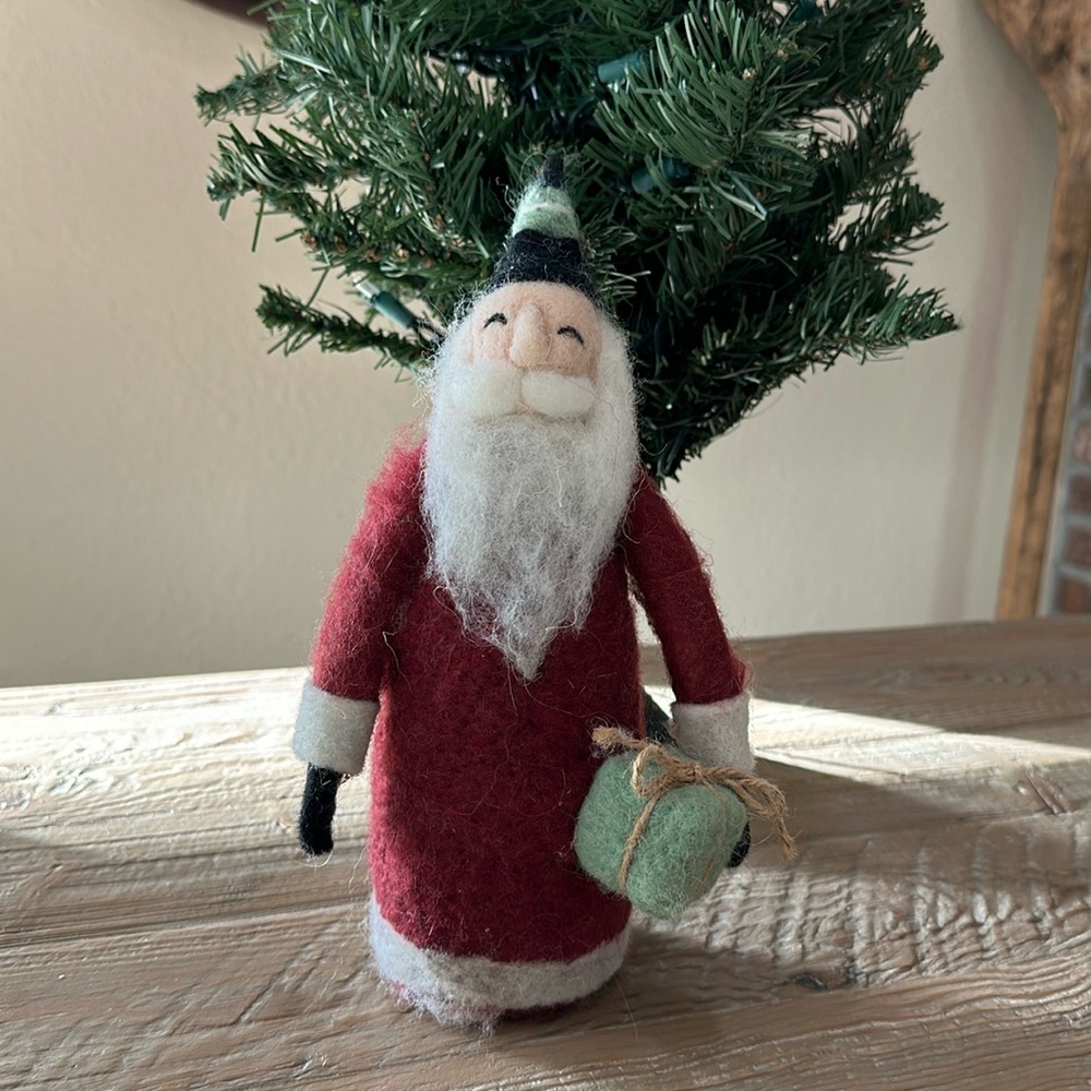 Wool Felt Santa with Black Hat & Package